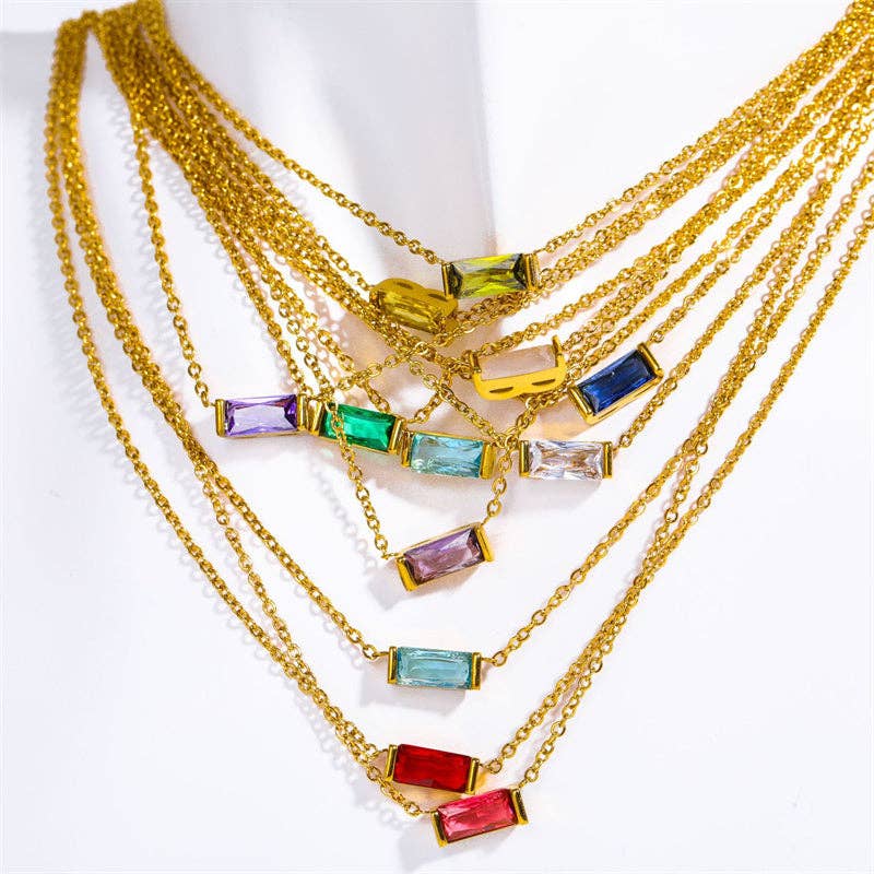 Lucky Birthstone Bar Necklace
